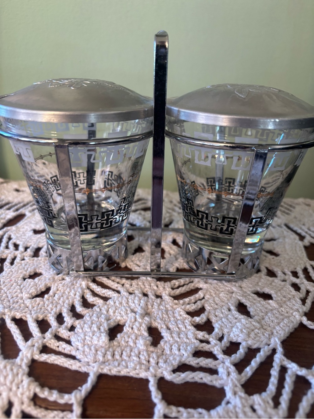 Vintage Libbey Mid Century Modern Chrome & Glass Condiment Caddy Holder Server